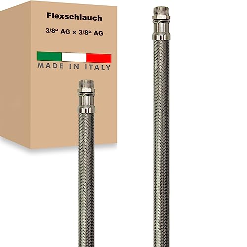 Flexschlauch AG x AG Edelstahl Panzerschlauch Anschlußschlauch Sanitär Armaturenschlauch Hauswasserwerk Made in Italy (3/8" x 3/8" - 1500 mm) von AWM