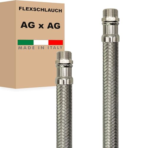Flexschlauch DN13-1/2" Edelstahl Panzerschlauch Sanitär Hauswasserwerk - Made in Italy (1/2" AG x 1/2" AG, 200 cm) von AWM
