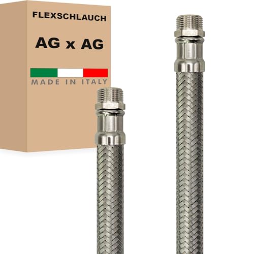 Flexschlauch DN13-1/2" Edelstahl Panzerschlauch Sanitär Hauswasserwerk - Made in Italy (1/2" AG x 1/2" AG, 50 cm) von AWM