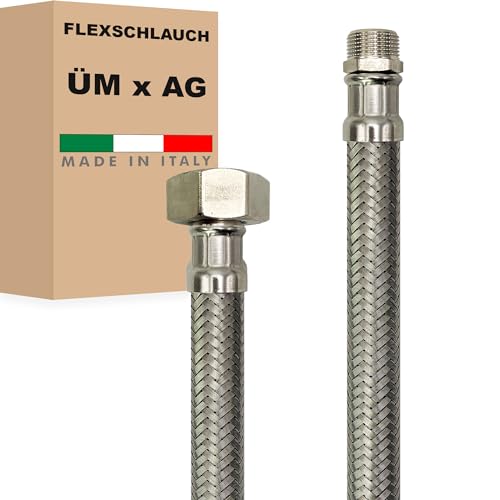 Flexschlauch DN19-3/4" Edelstahl Panzerschlauch Sanitär Hauswasserwerk - Made in Italy (1" ÜM x 3/4" AG, 60 cm) von AWM