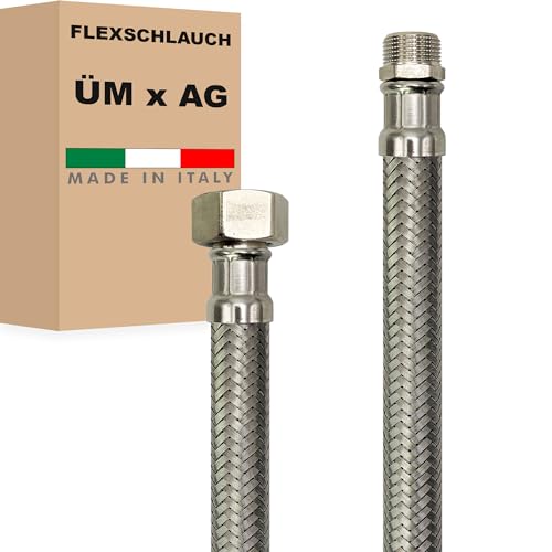 Flexschlauch DN19-3/4" Edelstahl Panzerschlauch Sanitär Hauswasserwerk - Made in Italy (3/4" ÜM x 3/4" AG, 100 cm) von AWM