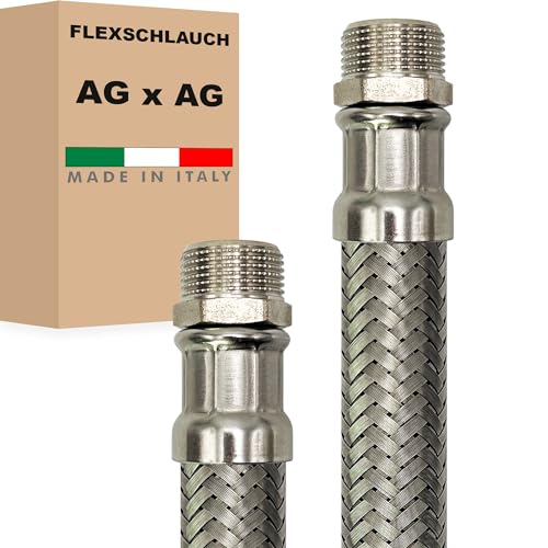 Flexschlauch DN25-1" Edelstahl Panzerschlauch Sanitär Hauswasserwerk - Made in Italy (1" AG x 1" AG, 30 cm) von AWM