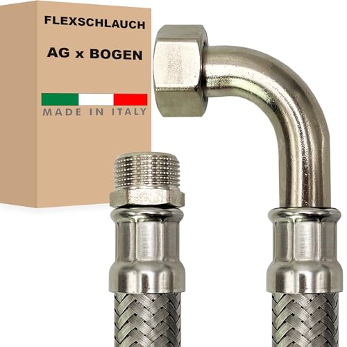 Flexschlauch DN25-1" Edelstahl Panzerschlauch Sanitär Hauswasserwerk - Made in Italy (1" AG x 1" BOGEN, 30 cm) von AWM