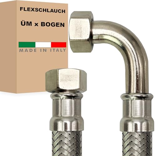 Flexschlauch DN25-1" Edelstahl Panzerschlauch Sanitär Hauswasserwerk - Made in Italy (1" ÜM x 1" BOGEN, 200 cm) von AWM