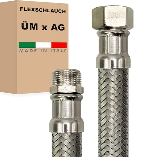 Flexschlauch DN32-1 1/4" Edelstahl Panzerschlauch Sanitär Hauswasserwerk - Made in Italy (1 1/4" ÜM x 1 1/4" AG, 70 cm) von AWM