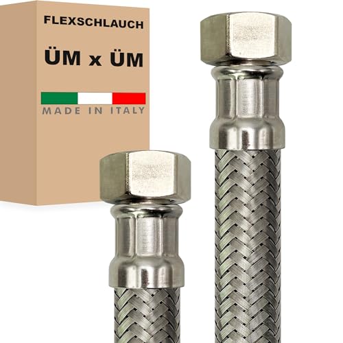 Flexschlauch DN32-1 1/4" Edelstahl Panzerschlauch Sanitär Hauswasserwerk - Made in Italy (1 1/4" ÜM x 1 1/4" ÜM, 60 cm) von AWM