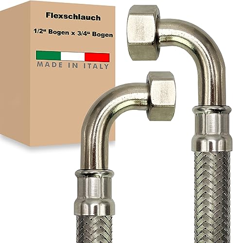 Flexschlauch ÜM-BOGEN x ÜM-BOGEN Edelstahl Panzerschlauch Anschlußschlauch Sanitär Armaturenschlauch Hauswasserwerk Made in Italy (1/2" x 3/4" - 700 mm) von AWM