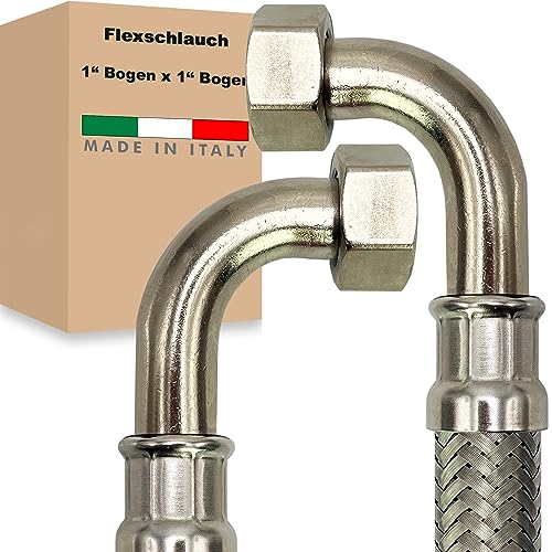 Flexschlauch ÜM-BOGEN x ÜM-BOGEN Edelstahl Panzerschlauch Anschlußschlauch Sanitär Armaturenschlauch Hauswasserwerk Made in Italy (1" x 1" - 300 mm) von AWM