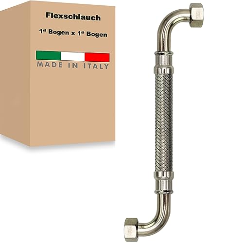 Flexschlauch ÜM-BOGEN x ÜM-BOGEN Edelstahl Panzerschlauch Anschlußschlauch Sanitär Armaturenschlauch Hauswasserwerk Made in Italy (1" x 1" - 300 mm - Z-Form) von AWM