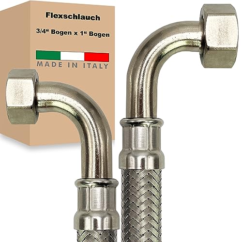 Flexschlauch ÜM-BOGEN x ÜM-BOGEN Edelstahl Panzerschlauch Anschlußschlauch Sanitär Armaturenschlauch Hauswasserwerk Made in Italy (3/4" x 1" - 1000 mm - Z-Form) von AWM