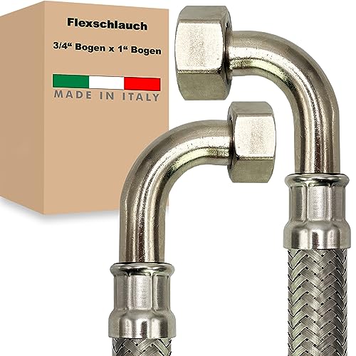 Flexschlauch ÜM-BOGEN x ÜM-BOGEN Edelstahl Panzerschlauch Anschlußschlauch Sanitär Armaturenschlauch Hauswasserwerk Made in Italy (3/4" x 1" - 300 mm) von AWM