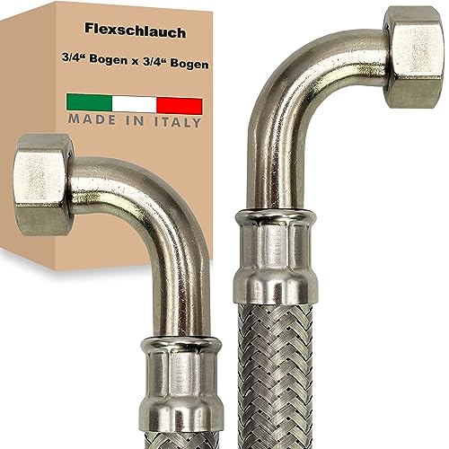 Flexschlauch ÜM-BOGEN x ÜM-BOGEN Edelstahl Panzerschlauch Anschlußschlauch Sanitär Armaturenschlauch Hauswasserwerk Made in Italy (3/4" x 3/4" - 1000 mm - Z-Form) von AWM