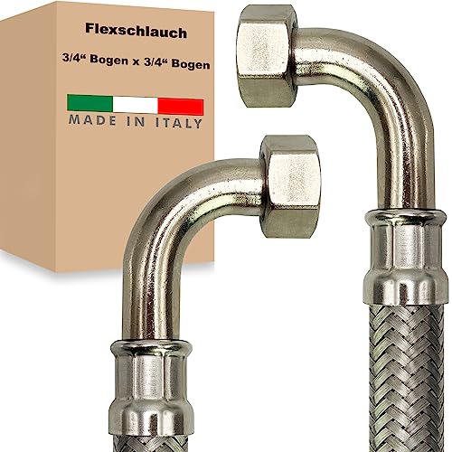 Flexschlauch ÜM-BOGEN x ÜM-BOGEN Edelstahl Panzerschlauch Anschlußschlauch Sanitär Armaturenschlauch Hauswasserwerk Made in Italy (3/4" x 3/4" - 2000 mm) von AWM