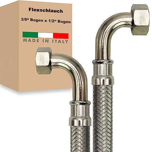 Flexschlauch ÜM-BOGEN x ÜM-BOGEN Edelstahl Panzerschlauch Anschlußschlauch Sanitär Armaturenschlauch Hauswasserwerk Made in Italy (3/8" x 1/2" - 800 mm - Z-Form) von AWM