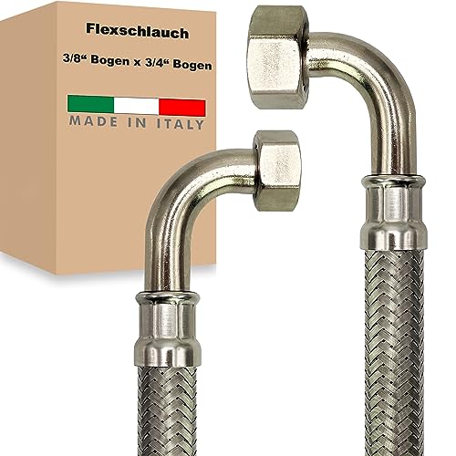 Flexschlauch ÜM-BOGEN x ÜM-BOGEN Edelstahl Panzerschlauch Anschlußschlauch Sanitär Armaturenschlauch Hauswasserwerk Made in Italy (3/8" x 3/4" - 1500 mm) von AWM