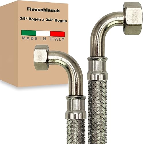 Flexschlauch ÜM-BOGEN x ÜM-BOGEN Edelstahl Panzerschlauch Anschlußschlauch Sanitär Armaturenschlauch Hauswasserwerk Made in Italy (3/8" x 3/4" - 800 mm - Z-Form) von AWM