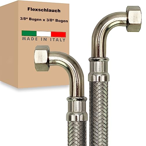 Flexschlauch ÜM-BOGEN x ÜM-BOGEN Edelstahl Panzerschlauch Anschlußschlauch Sanitär Armaturenschlauch Hauswasserwerk Made in Italy (3/8" x 3/8" - 1000 mm - Z-Form) von AWM