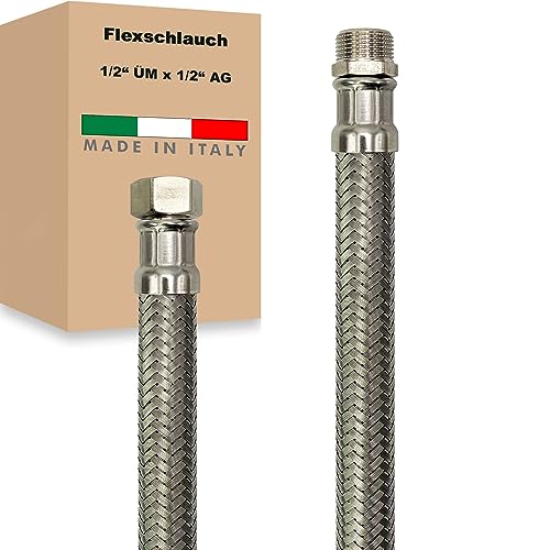 Flexschlauch ÜM x AG Edelstahl Panzerschlauch Anschlußschlauch Sanitär Armaturenschlauch Hauswasserwerk Made in Italy (1/2" x 1/2" - 600 mm) von AWM