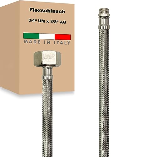 Flexschlauch ÜM x AG Edelstahl Panzerschlauch Anschlußschlauch Sanitär Armaturenschlauch Hauswasserwerk Made in Italy (3/4" x 3/8" - 500 mm) von AWM
