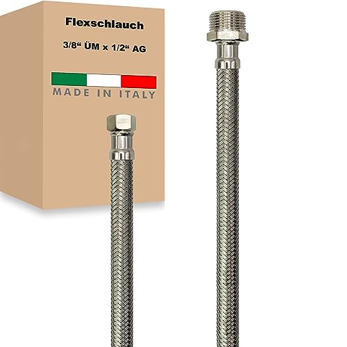 Flexschlauch ÜM x AG Edelstahl Panzerschlauch Anschlußschlauch Sanitär Armaturenschlauch Hauswasserwerk Made in Italy (3/8" x 1/2" - 600 mm) von AWM