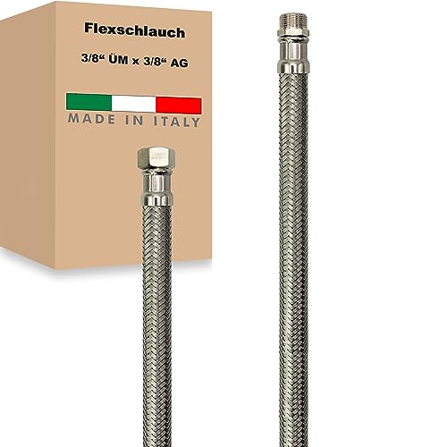 Flexschlauch ÜM x AG Edelstahl Panzerschlauch Anschlußschlauch Sanitär Armaturenschlauch Hauswasserwerk Made in Italy (3/8" x 3/8" - 1000 mm) von AWM