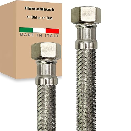 Flexschlauch ÜM x ÜM Edelstahl Panzerschlauch Anschlußschlauch Sanitär Armaturenschlauch Hauswasserwerk Made in Italy (1" x 1" - 1200 mm) von AWM