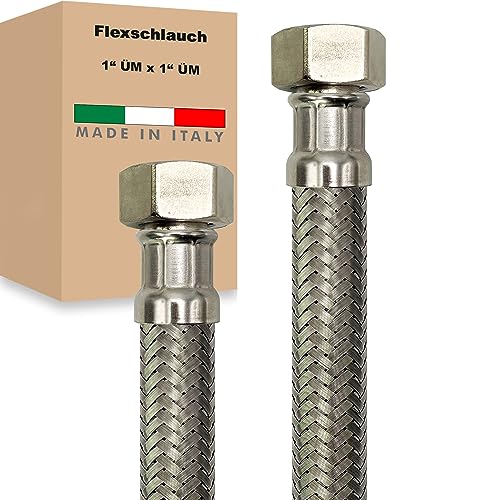 Flexschlauch ÜM x ÜM Edelstahl Panzerschlauch Anschlußschlauch Sanitär Armaturenschlauch Hauswasserwerk Made in Italy (1" x 1" - 2000 mm) von AWM