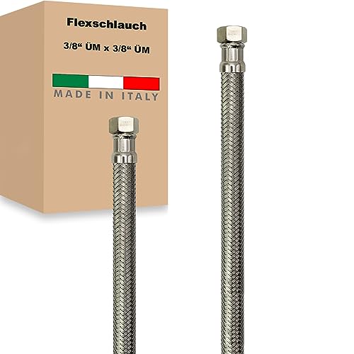 Flexschlauch ÜM x ÜM Edelstahl Panzerschlauch Anschlußschlauch Sanitär Armaturenschlauch Hauswasserwerk Made in Italy (3/8" x 3/8" - 300 mm) von AWM