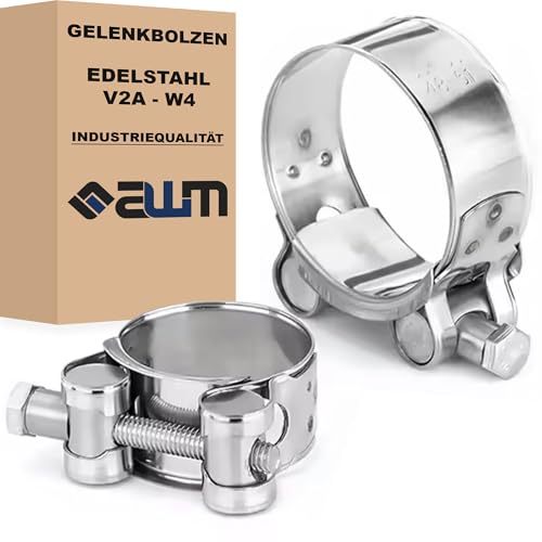 Gelenkbolzenschelle Edelstahl PREMIUM V2A-W4 Schlauchschellen Spannbackenschelle Auspuffschellen Gelenkbolzen Schelle (2, 20-22 mm) von AWM
