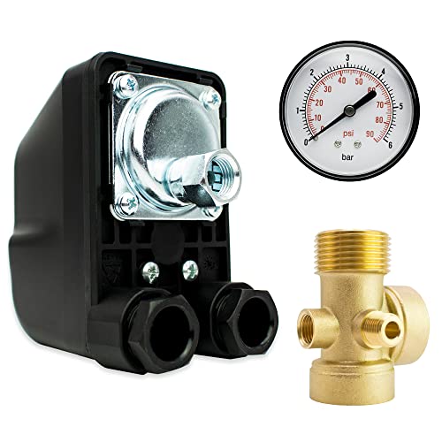 Hauswasserwerk Druckschalter SET 3 Tlg. 1/4" IG Überwurfmutter + Manometer + 5 Wege Verteiler - Made in Italy - Pumpensteuerung Druckwächter Wasserpumpen Brunnenpumpen - Steuerschalter AM-PM5/IG-3 von AWM