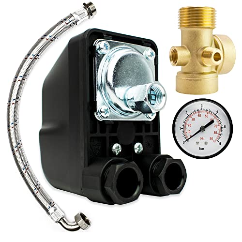 Hauswasserwerk Druckschalter SET 4 Tlg. 1/4" IG Überwurfmutter + Manometer + 5 Wege Verteiler + Flexschlauch - Made in Italy - Pumpensteuerung Druckwächter Wasserpumpen Brunnenpumpen - AM-PM5/IG-4 von AWM
