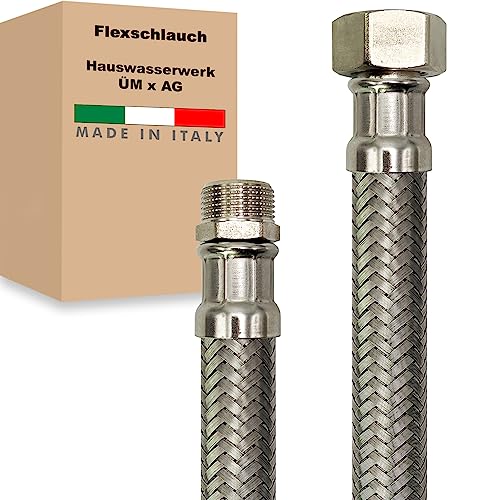 Hauswasserwerk Flexschlauch 1 Zoll Edelstahl Panzerschlauch Anschlußschlauch Sanitär Armaturenschlauch Made in Italy (ÜM x AG - 1200 mm) von AWM