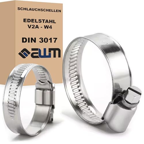 Schlauchschellen Edelstahl V2A W4 PREMIUM Qualität DIN 3017 Schlauch Schellen Rohrschellen (20, 12-22 mm) von AWM