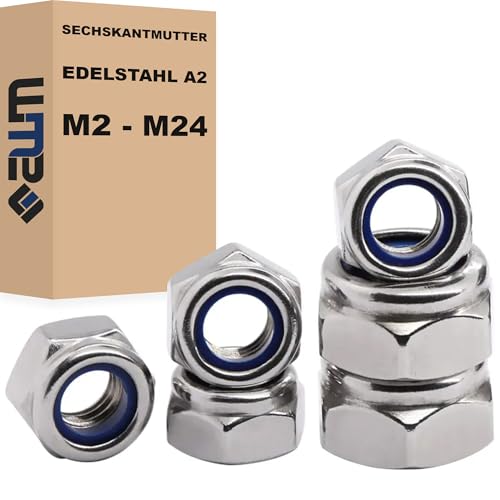 Sechskantmuttern Sicherungsmutter DIN 985 Edelstahl V2A 304 Selbstsichernde Muttern (100, M10) von AWM