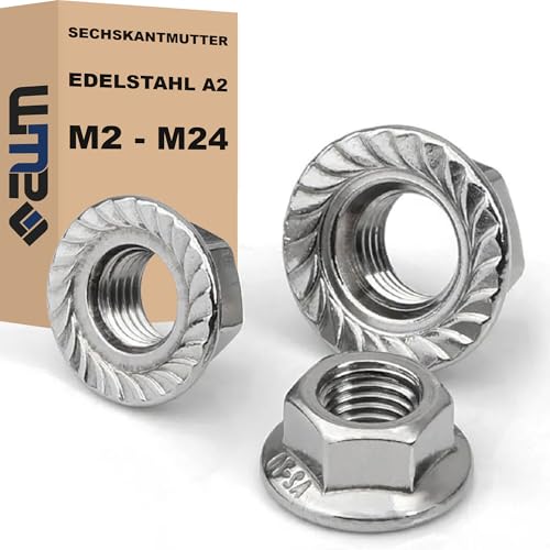 Sechskantmuttern Sperrzahnmutter DIN 6923 Edelstahl V2A 304 (rostfrei) Flanschmutter Muttern (25, M8) von AWM
