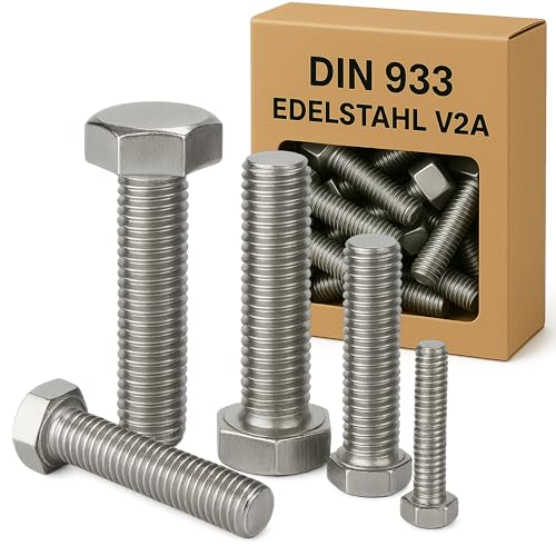 Sechskantschrauben metrisch DIN 933 Edelstahl V2A Maschinenschrauben Gewindeschrauben Vollgewinde (50, M6 - L: 30,0 mm) von AWM