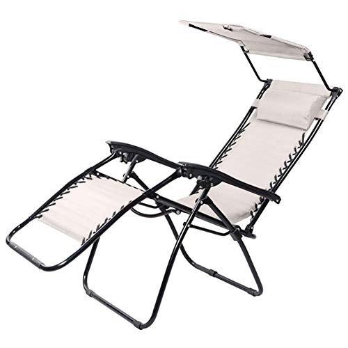AWMCXQRA Outdoor-Liegestuhl mit Baldachin, Schwerelosigkeit, Terrassenliege, zusammenklappbar, Liegestuhl, Garten, Strand, Rasen, Camping, tragbarer Stuhl, Unterstützung 200 kg (Farbe: Weiß) von AWMCXQRA