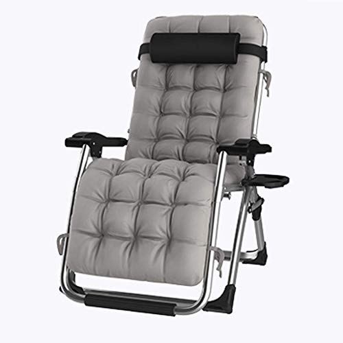 AWMCXQRA Terrassenstühle für schwere Menschen, Outdoor, Strand, Rasen, Camping, tragbarer Stuhl, faltbarer Liegestuhl mit Kissen, Unterstützung, 200 kg, Grau von AWMCXQRA
