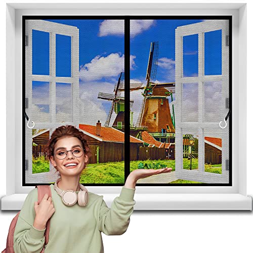 Magnet Fliegengitter Fenster 125 x 115 cm Insektenschutz Feines undurchdringliches Gitter, vollmagnetisch, schließt automatisch ohne Insekten durchzulassen - Schwarz von AWMDer