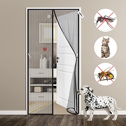 Magnet Fliegengitter Tür 110 x 200 cm Insektenschutz, Magnetische Vorhang perfekt für Schlafzimmertüren, Wohnzimmertüren und Terrassentüren, Klebemontage Ohne Bohren Schwarz von AWMDer