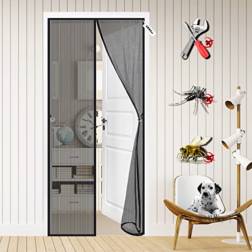 Magnet Fliegengitter Tür 110 x 230 cm Insektenschutz Tür Vorhang mit, Magnet Fliegenvorhang, Klebemontage Ohne Bohren, Ideal für Balkontür Wohnzimmer Schwarz von AWMDer