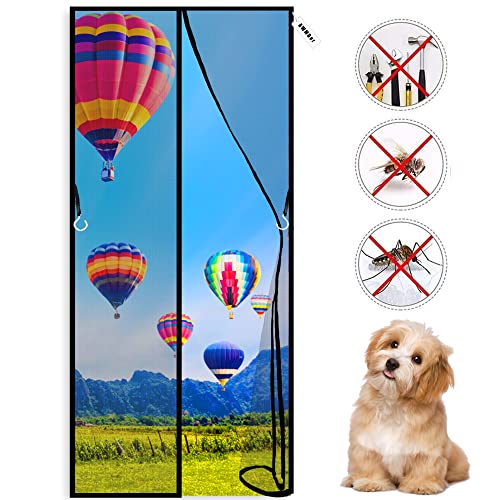 Magnet Fliegengitter Tür 70 x 195 cm Magnetischer Fliegenvorhang Moskitonetz, Full Frame Klettverschluss, Klebemontage Ohne Bohren, für Balkontür Kellertür Patio Schwarz von AWMDer