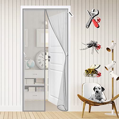Magnet Fliegengitter Tür 75 x 185 cm Insektenschutz, Magnetvorhang ist Ideal für Balkontür Wohnzimmer und Terrassentür, Kinderleichte Klebemontage Ohne Bohren Grau von AWMDer