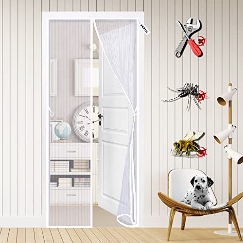 Magnetvorhang 75 x 220 cm Anti-Mosquito Insekt Hände frei, Automatisches Schließen, Fliegengitter Magnetvorhang für Küche/Wohnzimmer/Schlafzimmer Weiß von AWMDer