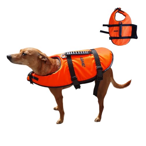 awn PawSaver Rettungsweste für Hunde, Schwimmweste in M, L, XL, mit Rettungsgriff, Reflektoren & Leinenöse, verstellbar, sicher & bequem, Orange-Schwarz, für Boot, SUP & Strand (M) von AWN