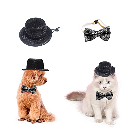 AWOCAN 2 Stück Hundekostüm Zylinder, Katze, Sombrero, Hut, formelle Krawatte, Geburtstagsparty, Cosplay, Kostüm, Haustier, Hund, Katze, Urlaub, Party-Dekoration von AWOCAN