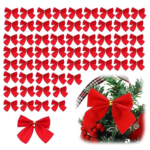 AWOCAN 50 Stück Mini Weihnachten Rote Schleife Dekorationen Weihnachtsbaum Schleifen Weihnachtsbaum Bowknot Ornamente für Weihnachtsbaum Hängende Dekoration Supplies (A) von AWOCAN