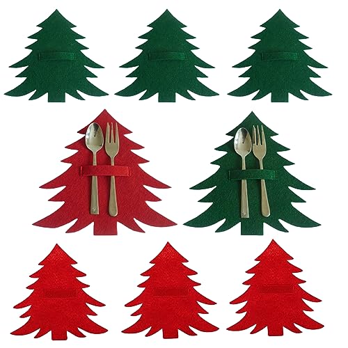 AWOCAN 8PCS Weihnachten Geschirr Halter Taschen Messer Gabeln Tasche Weihnachtsbaum Besteck Beutel Taschen Xmas Hirsch Hotel Party Abendessen Tischdekoration (A) von AWOCAN