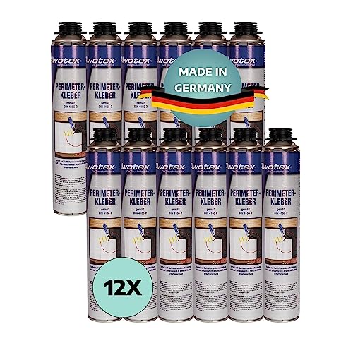 AWOTEX 12 x Perimeterkleber 750 ml I Bauschaum Dämmschaum Kleber ohne FCKW & HFCKW I Klebeschaum für Dämmplatten I Dämmstoffkleber für Polysterol-Hartschaumplatten I Alterungsbeständig von AWOTEX