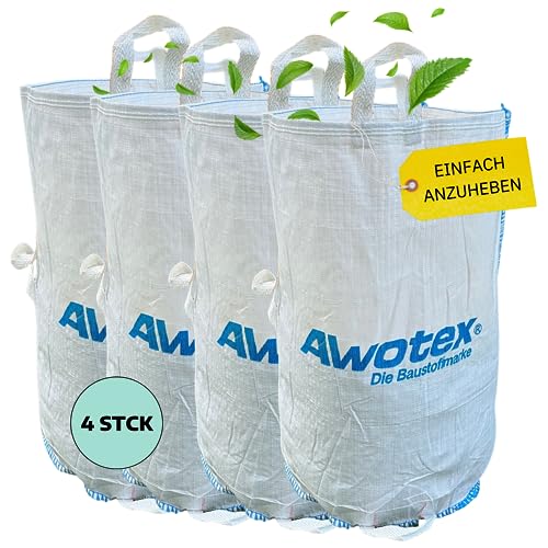 AWOTEX 4 Garten-Abfallsäcke I 200 Liter Füllmenge I Abfallsack Garten mit 5 Griffen I Gartenabfallsack für die Baustelle aus PP I langlebige Säcke für Gartenabfälle 55 x 85 cm von AWOTEX